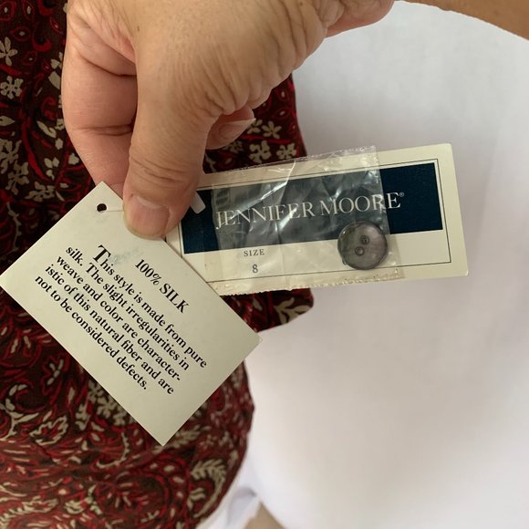 3/$25 Vtg JENNIFER MOORE Silk Paisley Floral Black Pearl Buttons Blouse Top - Picture 8 of 14